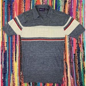 Himalaya Women’s Shirt Sz M Gray White Short Sleeve V-Neck Knit Stripped